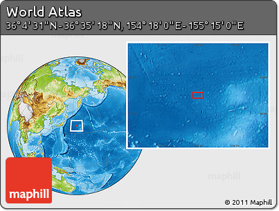 Physical Location Map of the Area around 36° 19' 55" N, 154° 46' 30" E