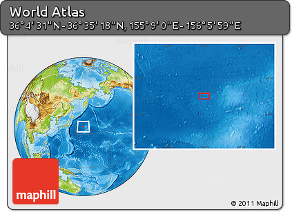 Physical Location Map of the Area around 36° 19' 55" N, 155° 37' 30" E