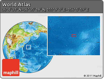 Physical Location Map of the Area around 36° 19' 55" N, 155° 37' 30" E