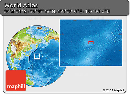 Physical Location Map of the Area around 36° 19' 55" N, 159° 1' 30" E