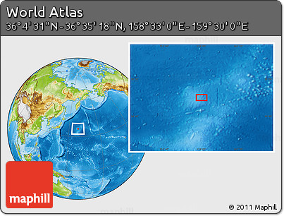 Physical Location Map of the Area around 36° 19' 55" N, 159° 1' 30" E