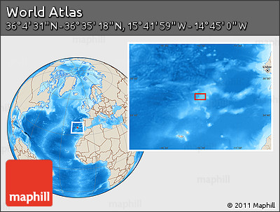 Shaded Relief Location Map of the Area around 36° 19' 55" N, 15° 13' 29" W