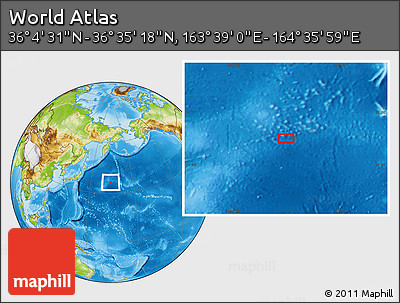 Physical Location Map of the Area around 36° 19' 55" N, 164° 7' 30" E