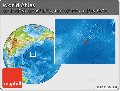 Physical Location Map of the Area around 36° 19' 55" N, 164° 7' 30" E