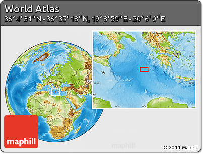 Physical Location Map of the Area around 36° 19' 55" N, 19° 37' 30" E