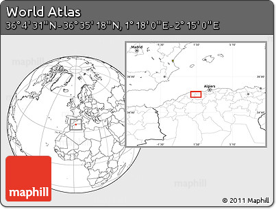 Blank Location Map of the Area around 36° 19' 55" N, 1° 46' 29" E