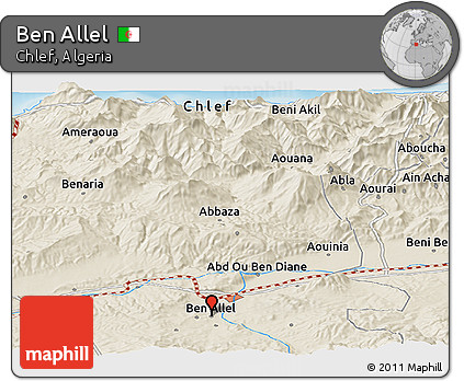 Shaded Relief Panoramic Map of Ben Allel