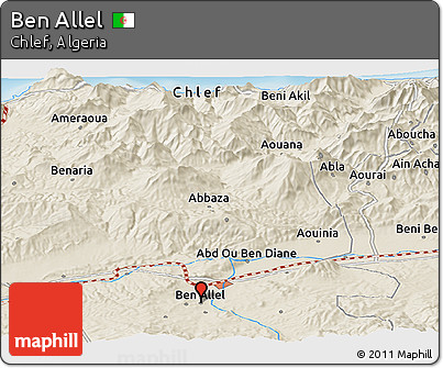 Shaded Relief Panoramic Map of Ben Allel