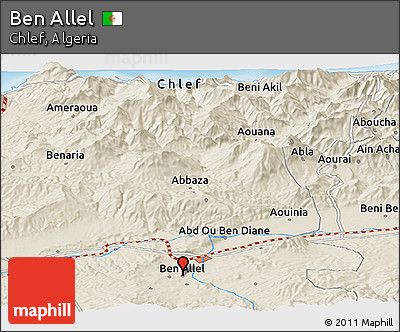 Shaded Relief Panoramic Map of Ben Allel