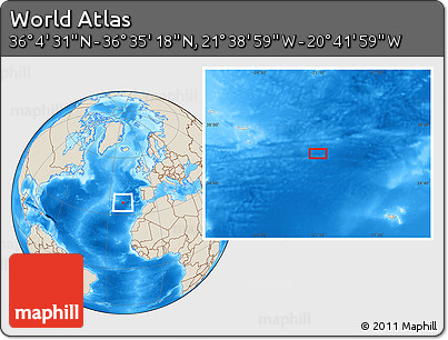 Shaded Relief Location Map of the Area around 36° 19' 55" N, 21° 10' 29" W