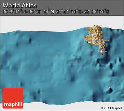 Satellite 3D Map of the Area around 36° 19' 55" N, 22° 10' 29" E