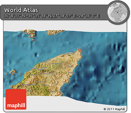 Satellite 3D Map of the Area around 36° 19' 55" N, 28° 7' 30" E