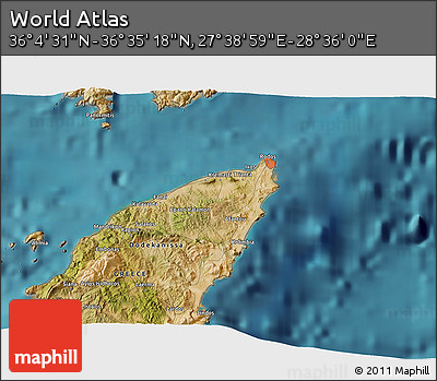 Satellite 3D Map of the Area around 36° 19' 55" N, 28° 7' 30" E