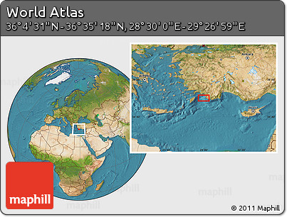 Satellite Location Map of the Area around 36° 19' 55" N, 28° 58' 30" E