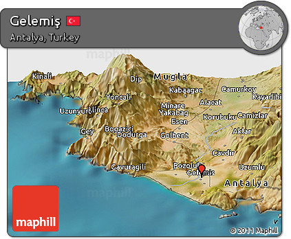 Satellite Panoramic Map of Gelemiş