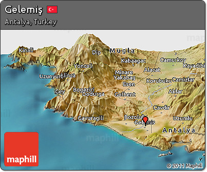 Satellite Panoramic Map of Gelemiş