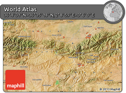 Satellite Map of the Area around 36° 19' 55" N, 2° 37' 30" E