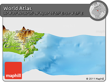 Physical Panoramic Map of the Area around 36° 19' 55" N, 30° 40' 29" E