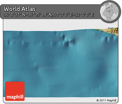 Satellite 3D Map of the Area around 36° 19' 55" N, 31° 31' 29" E