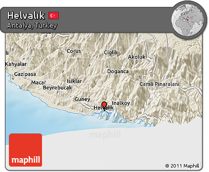 Shaded Relief Panoramic Map of Helvalık