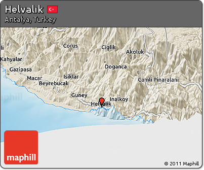 Shaded Relief Panoramic Map of Helvalık