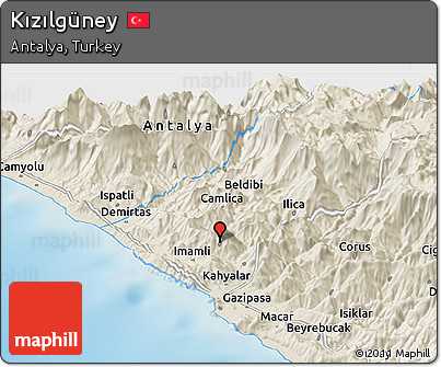 Shaded Relief Panoramic Map of Kızılgüney