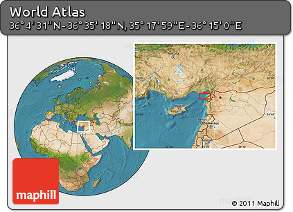 Satellite Location Map of the Area around 36° 19' 55" N, 35° 46' 29" E