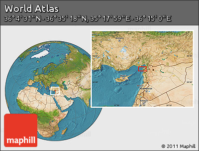 Satellite Location Map of the Area around 36° 19' 55" N, 35° 46' 29" E