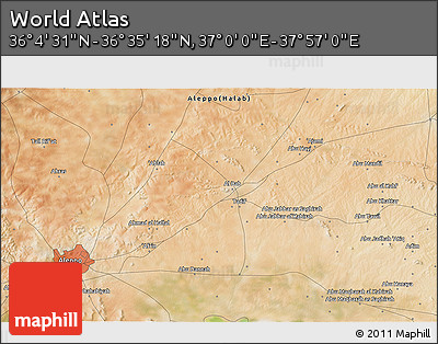 Satellite 3D Map of the Area around 36° 19' 55" N, 37° 28' 30" E