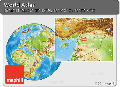 Physical Location Map of the Area around 36° 19' 55" N, 37° 28' 30" E