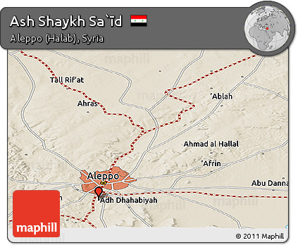 Shaded Relief Panoramic Map of Ash Shaykh Sa`īd