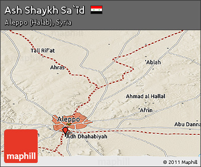 Shaded Relief Panoramic Map of Ash Shaykh Sa`īd
