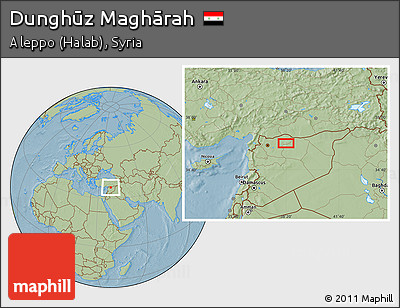 Savanna Style Location Map of Dunghūz Maghārah, hill shading