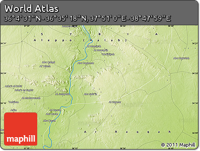Physical Map of the Area around 36° 19' 55" N, 38° 19' 30" E