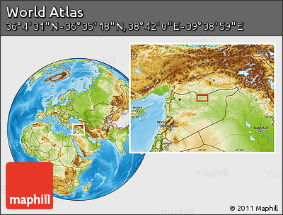 Physical Location Map of the Area around 36° 19' 55" N, 39° 10' 29" E
