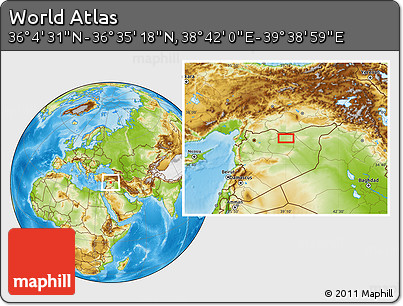 Physical Location Map of the Area around 36° 19' 55" N, 39° 10' 29" E