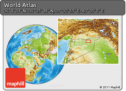 Physical Location Map of the Area around 36° 19' 55" N, 40° 1' 29" E