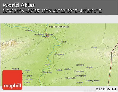 Physical 3D Map of the Area around 36° 19' 55" N, 40° 52' 30" E