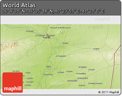 Physical 3D Map of the Area around 36° 19' 55" N, 40° 52' 30" E