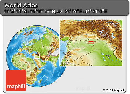 Physical Location Map of the Area around 36° 19' 55" N, 40° 52' 30" E