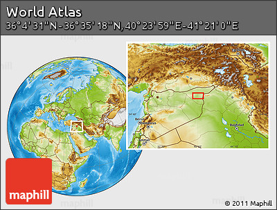Physical Location Map of the Area around 36° 19' 55" N, 40° 52' 30" E