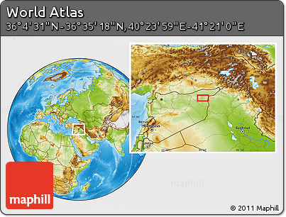 Physical Location Map of the Area around 36° 19' 55" N, 40° 52' 30" E