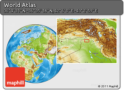 Physical Location Map of the Area around 36° 19' 55" N, 42° 34' 30" E