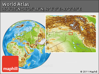 Physical Location Map of the Area around 36° 19' 55" N, 42° 34' 30" E