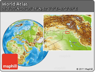 Physical Location Map of the Area around 36° 19' 55" N, 42° 34' 30" E