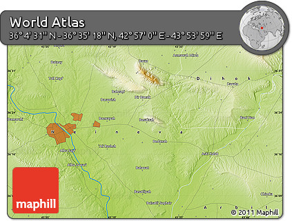 Physical Map of the Area around 36° 19' 55" N, 43° 25' 29" E