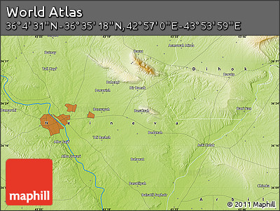 Physical Map of the Area around 36° 19' 55" N, 43° 25' 29" E