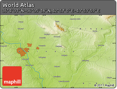 Physical Map of the Area around 36° 19' 55" N, 43° 25' 29" E