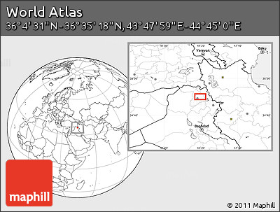 Blank Location Map of the Area around 36° 19' 55" N, 44° 16' 29" E