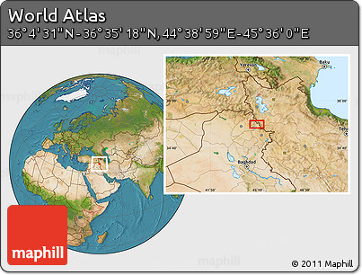 Satellite Location Map of the Area around 36° 19' 55" N, 45° 7' 30" E